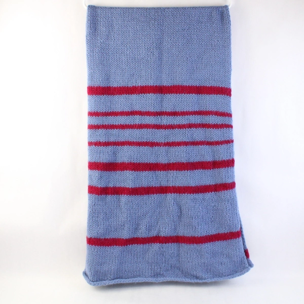 Handmade Knit Scarf Lavender Purple With Raspberry Red Strips 20" x 86"