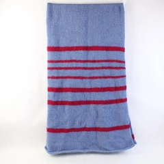 Handmade Knit Scarf Lavender Purple With Raspberry Red Strips 20" x 86"