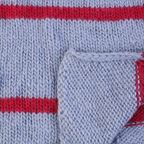 Handmade Knit Scarf Lavender Purple With Raspberry Red Strips 20" x 86"