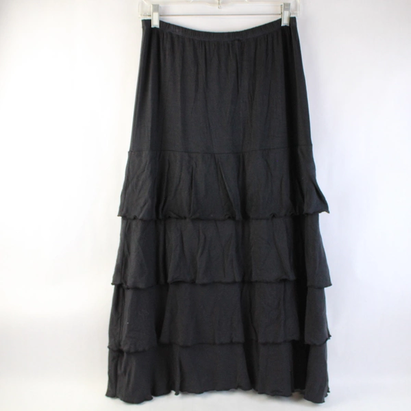 Paramita A Designs Solid Black Midi Skirt Stretchy Women's Size Large