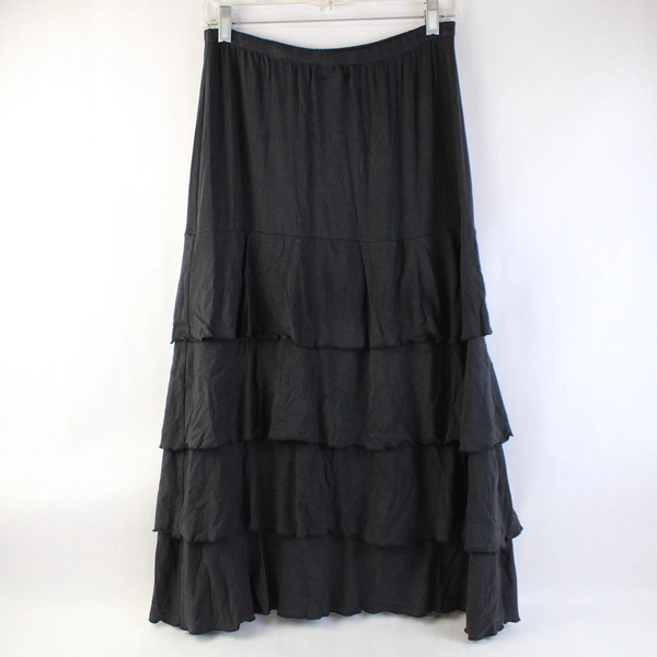 Paramita A Designs Solid Black Midi Skirt Stretchy Women's Size Large