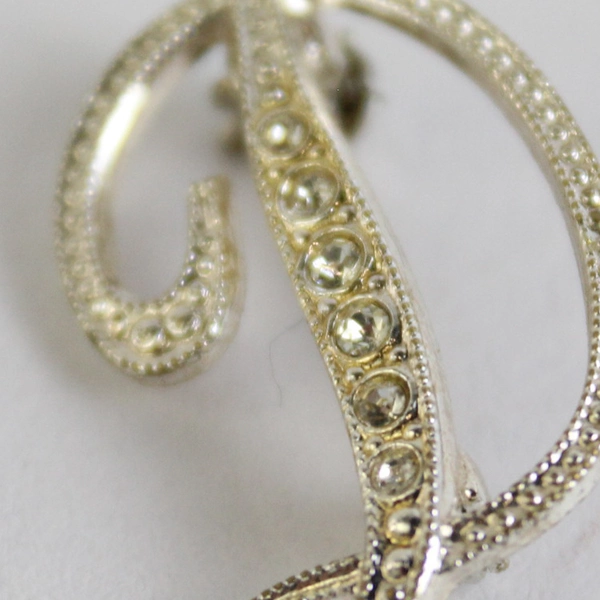 Letter D Women's Silver Tone Rhinestone Brooch