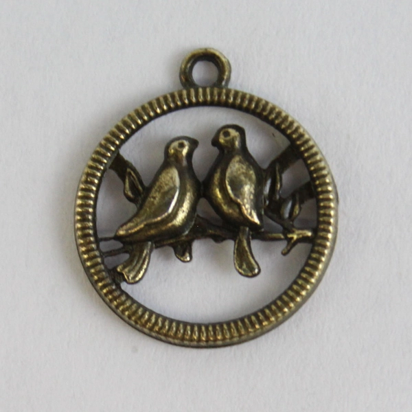 Vintage Brass Pair Of Birds Pendant Or Charm 0.75 Inch