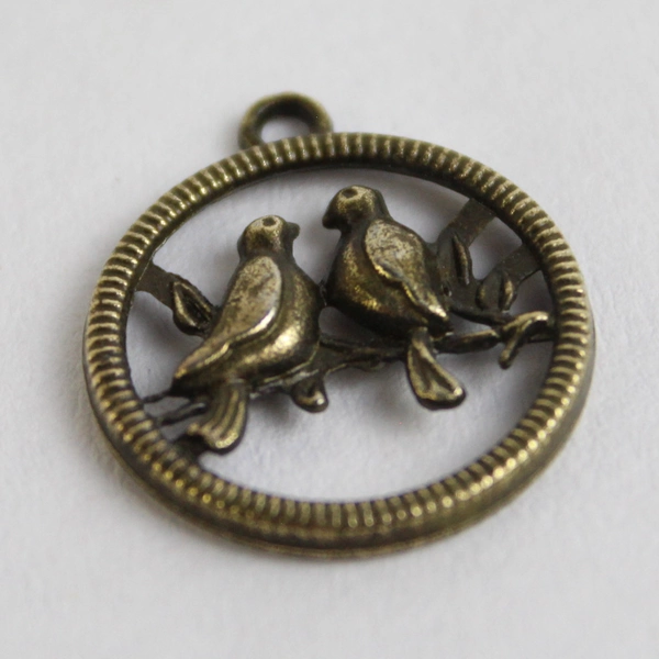 Vintage Brass Pair Of Birds Pendant Or Charm 0.75 Inch