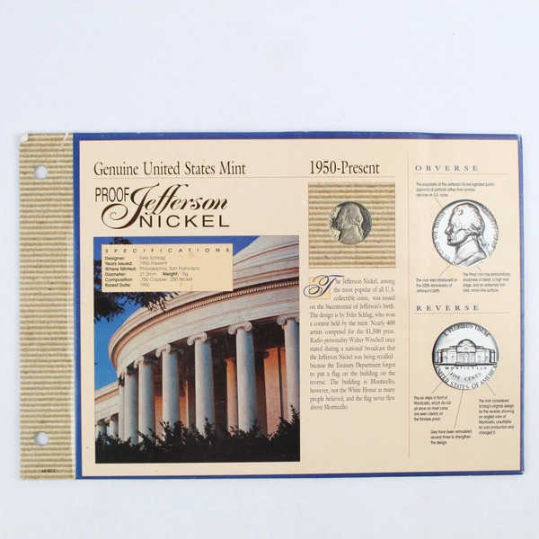 1998 AHS Genuine United States Mint Proof Jefferson Nickel Page 1950 To Present