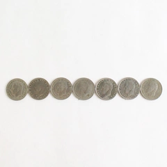 Lot of Seven 5 Peseta Coins From Spain Dated 1975 to 1984