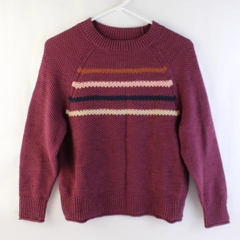 Sonoma Women's Maroon Pullover Crew Neck Sweater Stripe Detail Size PXS