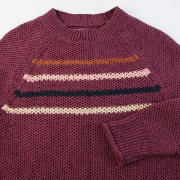 Sonoma Women's Maroon Pullover Crew Neck Sweater Stripe Detail Size PXS