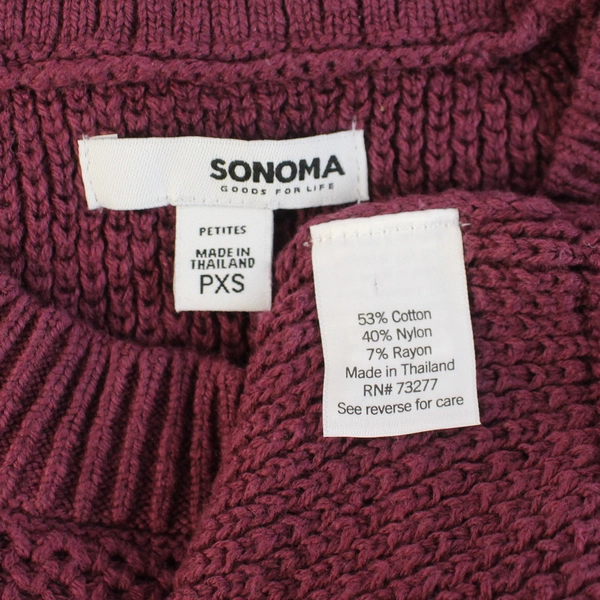 Sonoma Women's Maroon Pullover Crew Neck Sweater Stripe Detail Size PXS