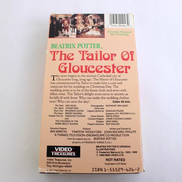 The Tailor of Gloucester by Beatrix Potter VHS 1991 Christmas Musical