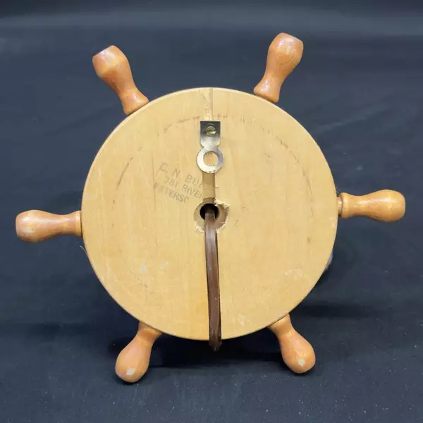 Vintage Mid Century Wood Nautical Ship's Wheel Base Tilting Table Lamp w/ Shade