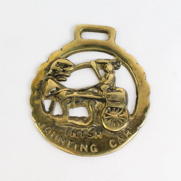 Vintage Brass Horse Harness Medallion Irish Jaunting Car 3" Horse And Buggy