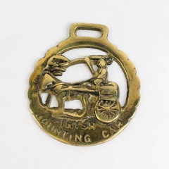 Vintage Brass Horse Harness Medallion Irish Jaunting Car 3" Horse And Buggy