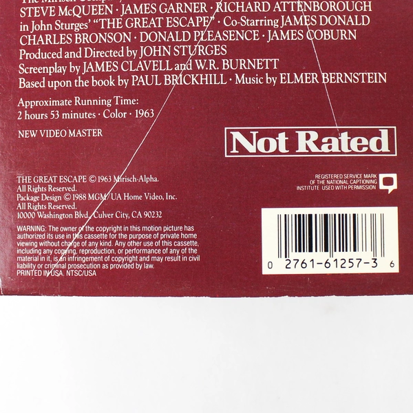 The Great Escape VHS 2 Tap Set 1988 Steve McQueen