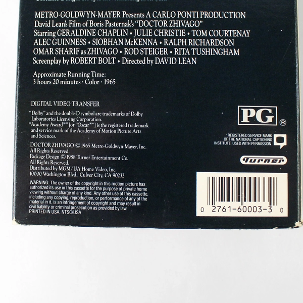 Doctor Zhivago VHS 2-Tape Set 1965 1988 Movie