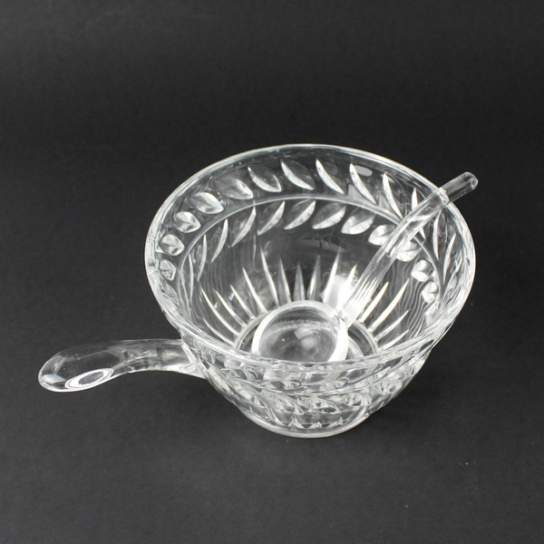 Vintage Glass Laurel Leaf Footed Sugar Bowl With Handle and Spoon