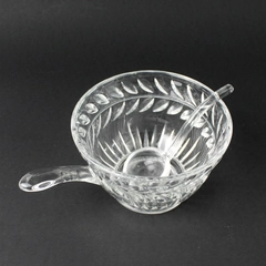 Vintage Glass Laurel Leaf Footed Sugar Bowl With Handle and Spoon