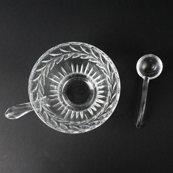 Vintage Glass Laurel Leaf Footed Sugar Bowl With Handle and Spoon