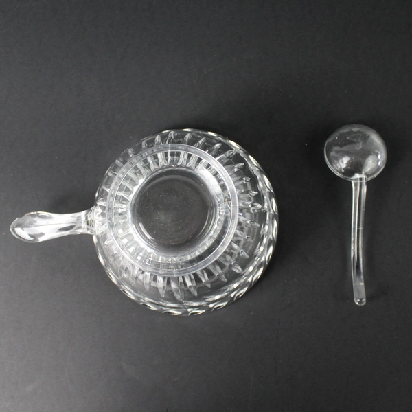 Vintage Glass Laurel Leaf Footed Sugar Bowl With Handle and Spoon