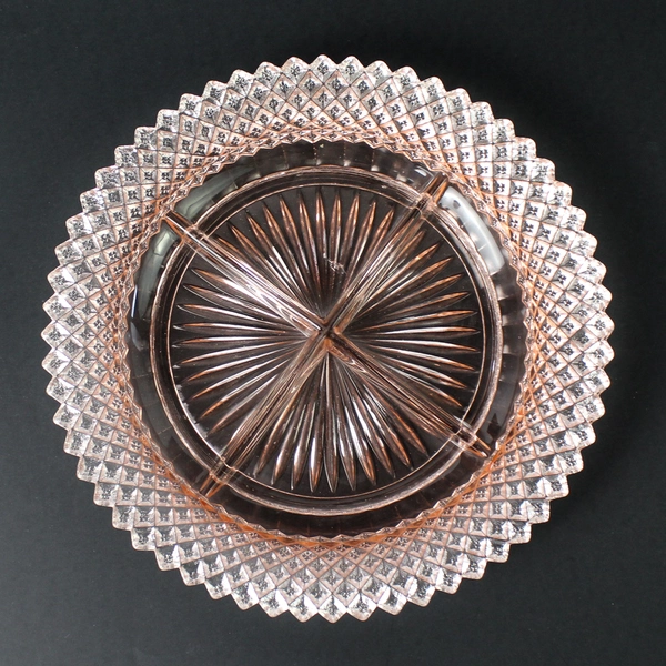 Anchor Hocking Miss America Pink 4-Part Relish Dish 1935-1938 Made in USA 9"