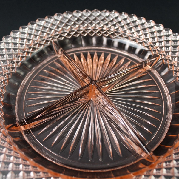 Anchor Hocking Miss America Pink 4-Part Relish Dish 1935-1938 Made in USA 9"