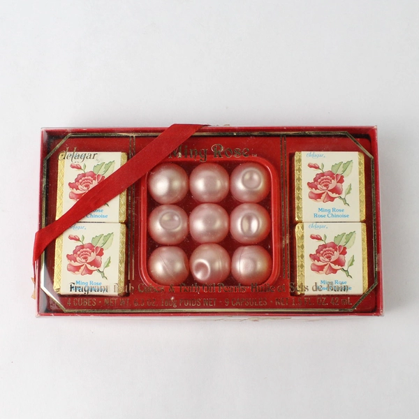 Vtg Ming Rose Fragrant Bath Cubes & Bath Oil Pearls: 4 Cubes 9 Capsules