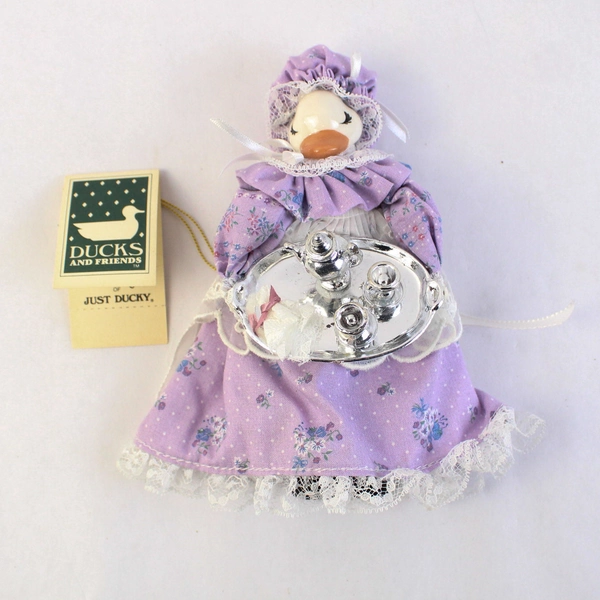 Vintage 1983 Just Ducky Collectible Figurine Spring Tea Party With Tea Set