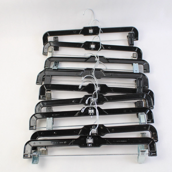 Set of 10 Black Plastic Clothes Hangers With Metal Clips
