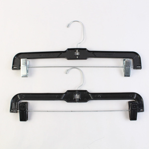 Set of 10 Black Plastic Clothes Hangers With Metal Clips