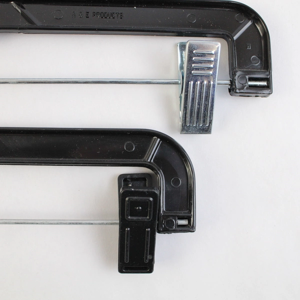 Set of 10 Black Plastic Clothes Hangers With Metal Clips