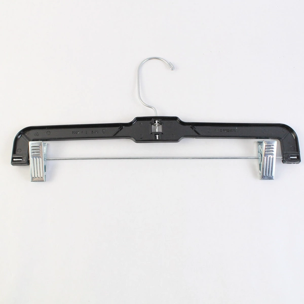 Set of 10 Black Plastic Clothes Hangers With Metal Clips