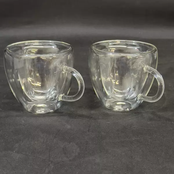 Set of 2 Double Walled Clear Glass Coffee Cups Mugs 4 inch