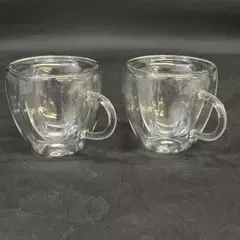 Set of 2 Double Walled Clear Glass Coffee Cups Mugs 4 inch