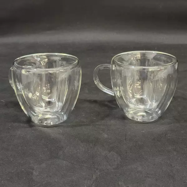 Set of 2 Double Walled Clear Glass Coffee Cups Mugs 4 inch