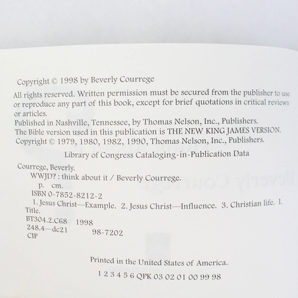 WWJD Think About It by Beverly Courrege 1998 Paperback