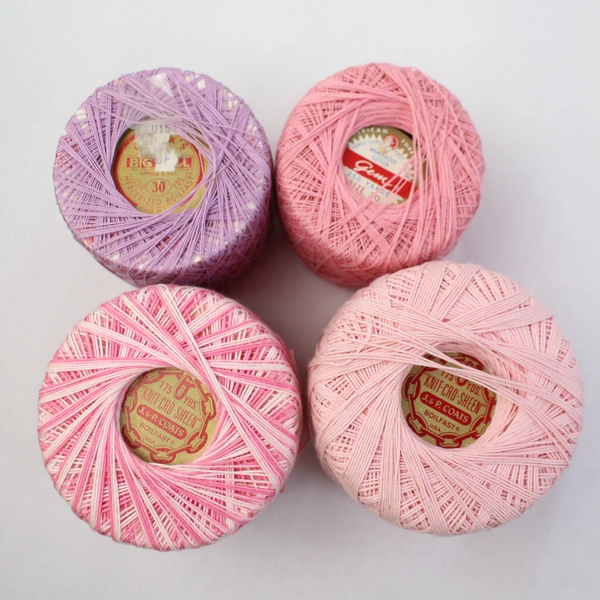 Lot of 5 Partly Used Vintage Thread Spools in Pink and Purple