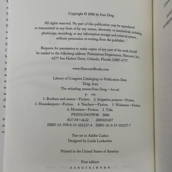 The Whistling Season by Ivan Doig 2006 Hardcover First Edition