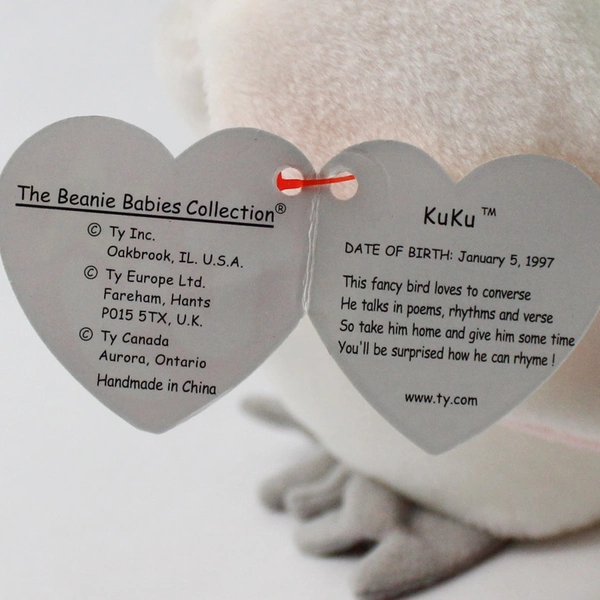 Ty Beanie Babies Kuku White Cockatoo Bird 1998 Plush Doll Toy With Tag