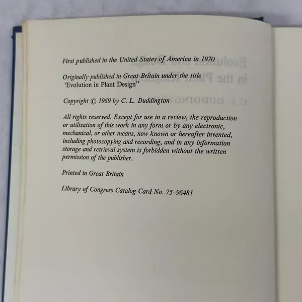 Evolution and Design in the Plant Kingdom by C.L. Duddington 1970