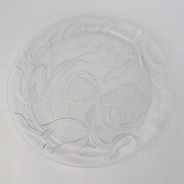 Vintage Indiana Glass Floral Tulip Design Clear Glass Platter 13"