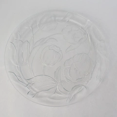 Vintage Indiana Glass Floral Tulip Design Clear Glass Platter 13"