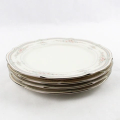 Set of 4 Noritake Rothschild 7293 Salad Plates Floral Platinum Trim 8 inch