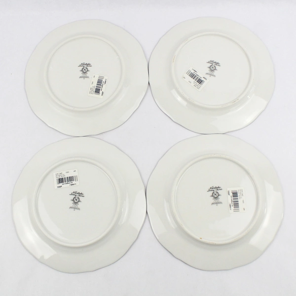 Set of 4 Noritake Rothschild 7293 Salad Plates Floral Platinum Trim 8 inch