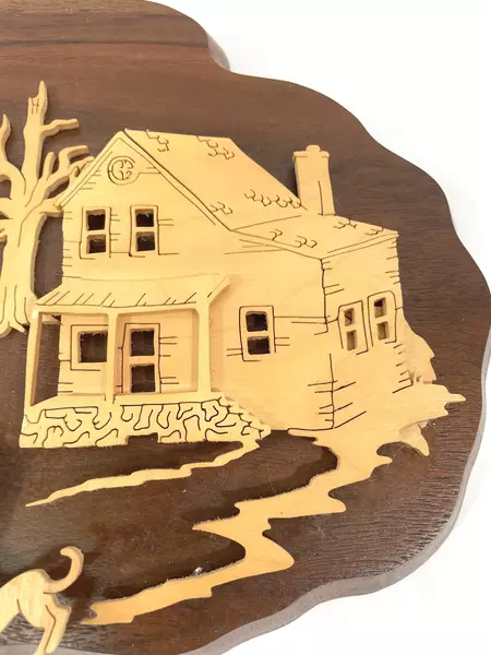 Carol McNickle Hand-Carved Balsa Wood Rustic Cabin Wall Sculpture Art