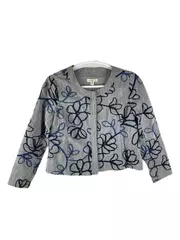 Coldwater Creek Women's Size 8 Gray Floral Embroidered Jacket Pre-Owned