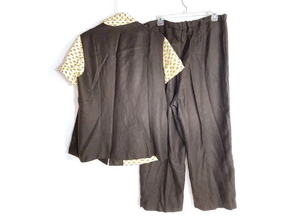 Vintage Handmade 3-Piece Women's Outfit Size 18 Vest Pants Shirt Brown Cream