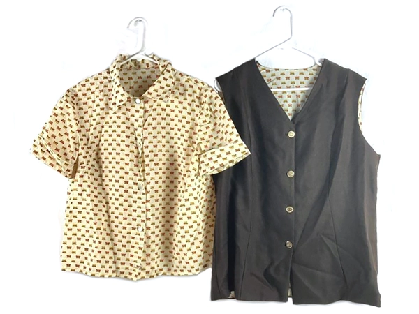 Vintage Handmade 3-Piece Women's Outfit Size 18 Vest Pants Shirt Brown Cream