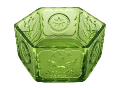Vintage Indiana Glass Green Hexagon Candy Bowl 5" Wide Eagle Star Dish