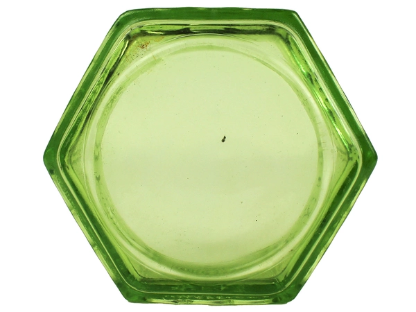 Vintage Indiana Glass Green Hexagon Candy Bowl 5" Wide Eagle Star Dish