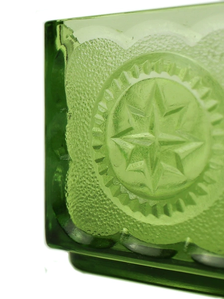 Vintage Indiana Glass Green Hexagon Candy Bowl 5" Wide Eagle Star Dish